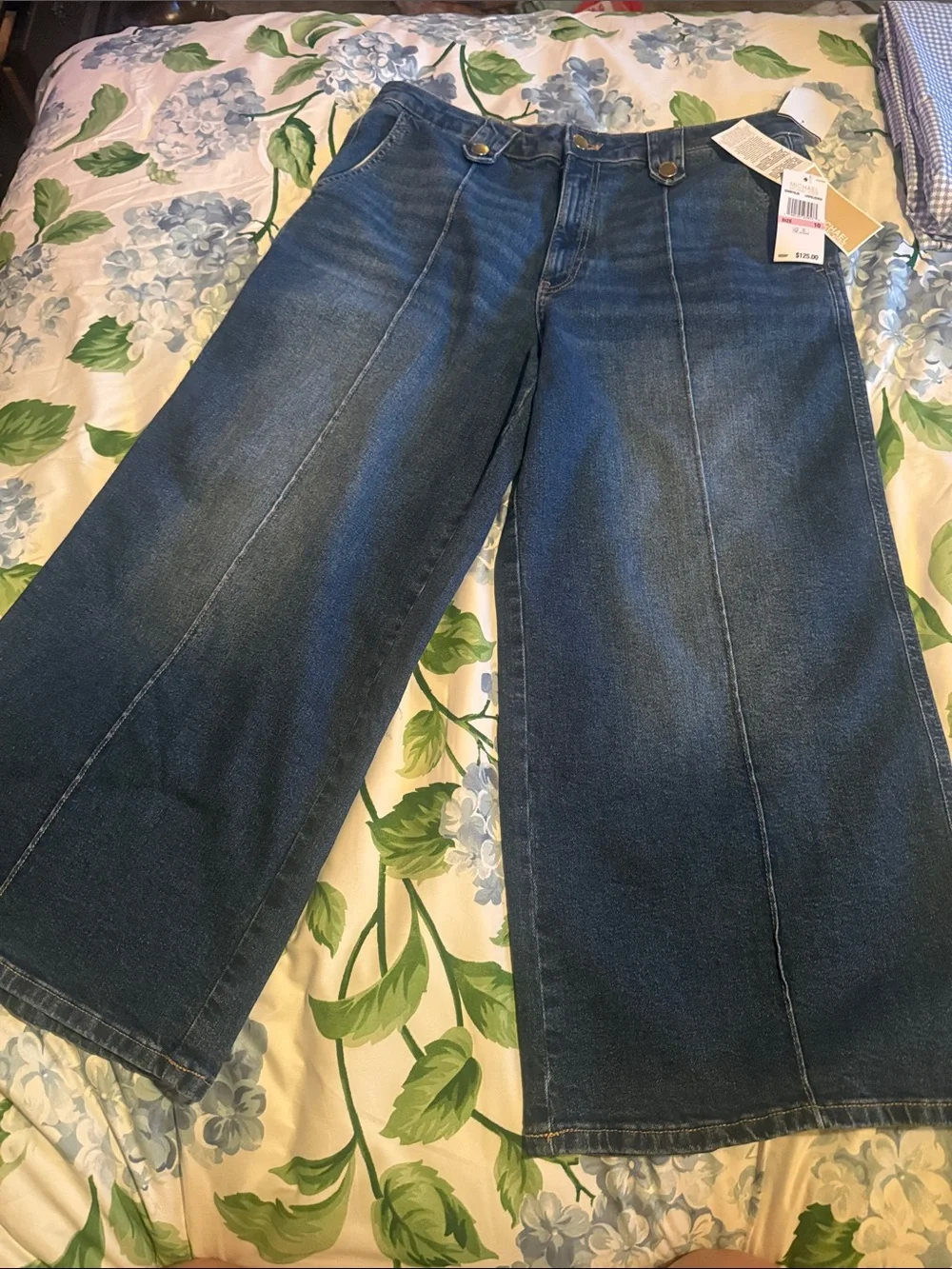 Michael Kors Dark Blue High-Rise Wide-Leg Jeans